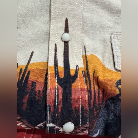 Wrangler Western Bull Cactus Aztec Desert Long Sleeve Pearl Snap Cotton Large - Picture 5 of 5